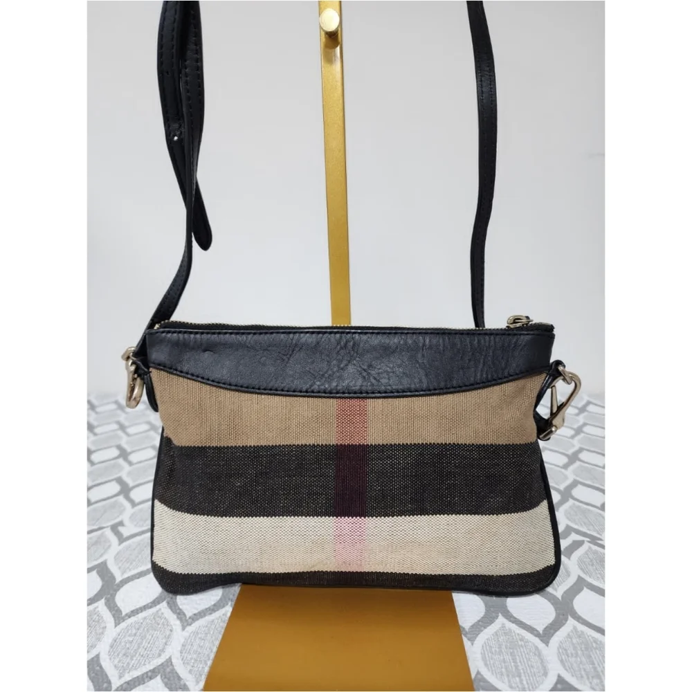 BURBERRY Mega Check Peyton Crossbody Bag Black/Beige